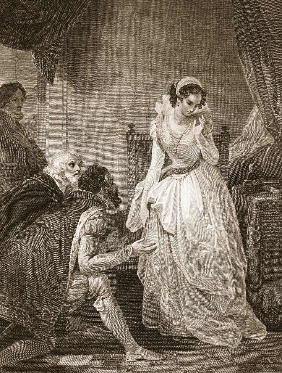 Lady Jane Grey a koronát visszavéve, metszet W. Bromley, illusztráció David Hume "The History of England" című művéből, kiadta R. Bowyer, London, 1812. alkotó: Robert Smirke