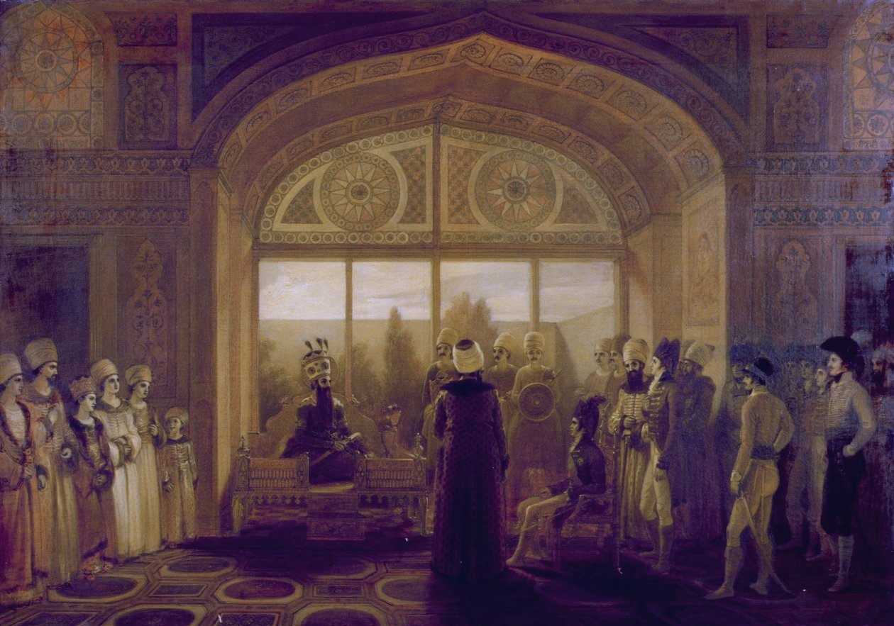 Fath Ali sah, perzsa sah (1797-1835) Sir Harford Jones fogadása a közönség előtt alkotó: Robert Smirke