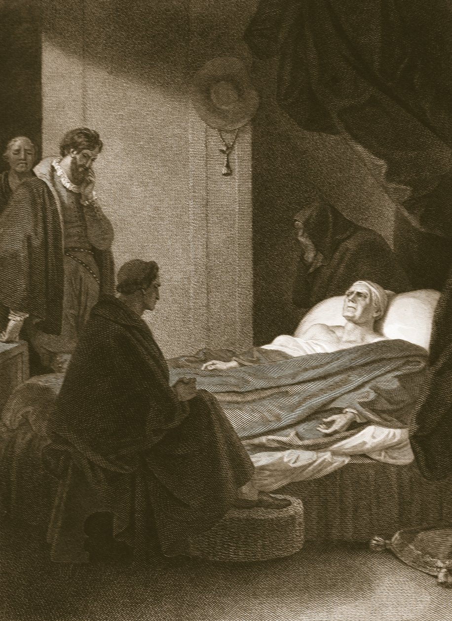 Wolsey bíboros halála, vésette A. Smith, illusztráció David Hume 