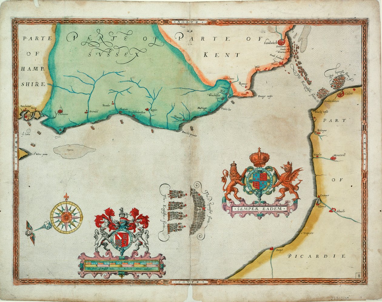 A "Calais-i üldözés, 1588. augusztus 4-6." térképe alkotó: Robert (after) Adams