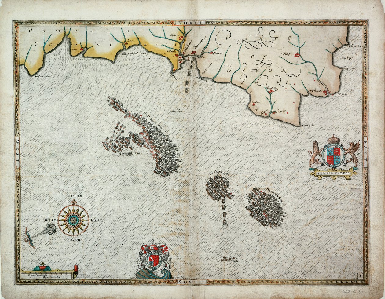 Az angolok július 31-én és augusztus 1-jén üldözik a spanyol flottát Plymouth-tól keletre. alkotó: Robert (after) Adams