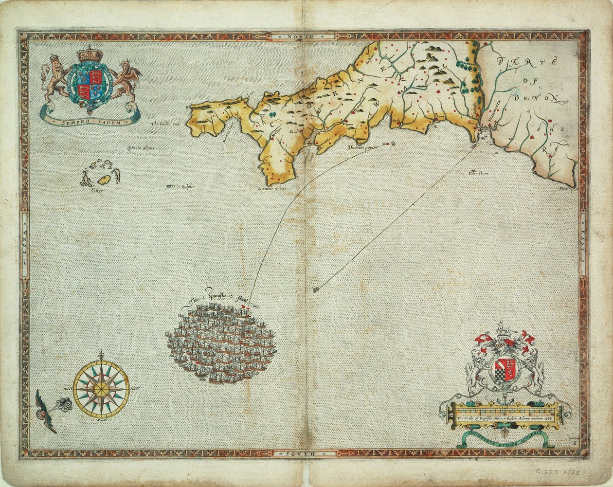 A spanyol és az angol flotta Plymouth közelében július 30-31-én. alkotó: Robert (after) Adams