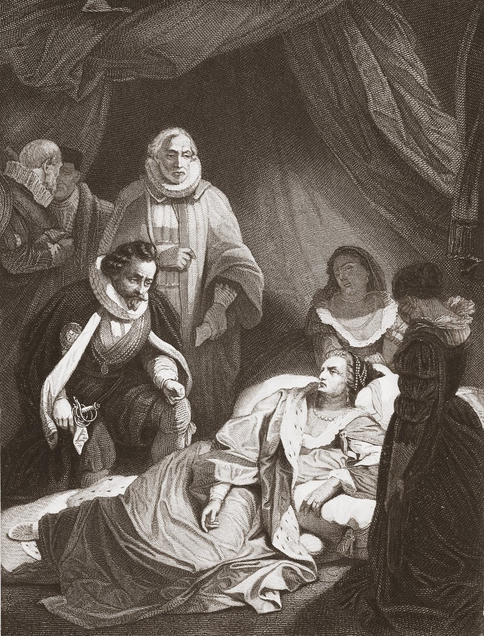 Erzsébet királynő utolsó órái (litho) alkotó: Robert (after) Smirke