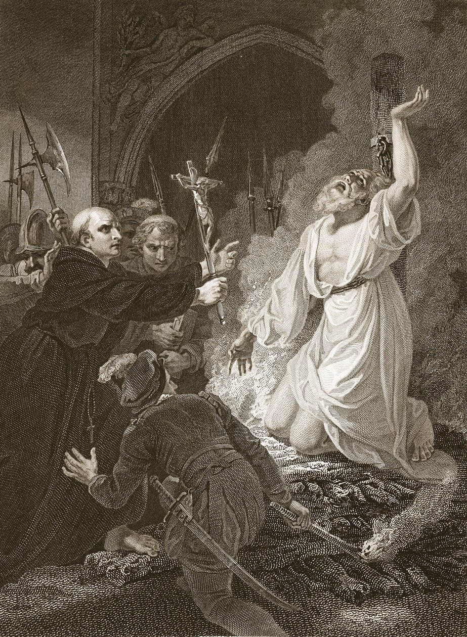 Cranmer érsek vértanúsága, W. Bromley metszete, illusztráció David Hume 