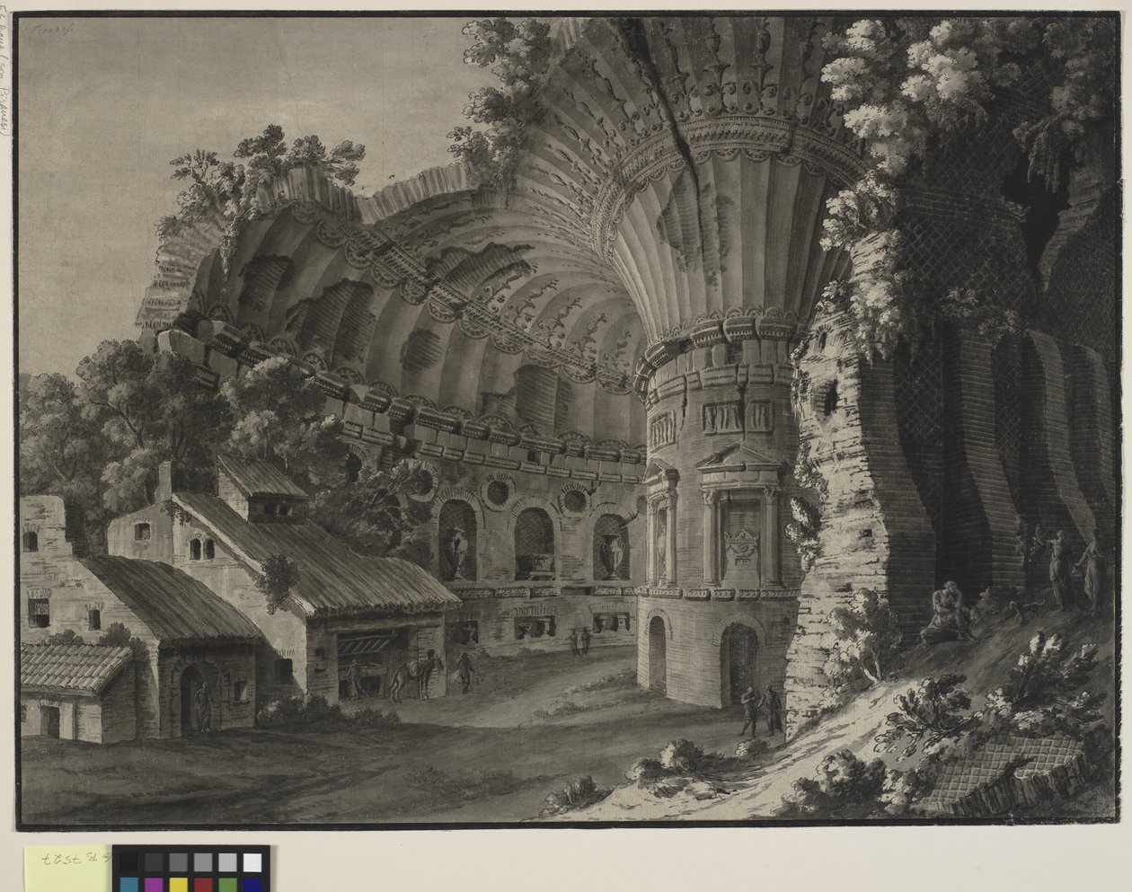 Építészeti fantázia. Egy rotunda romjának belseje gigantikus boltozattal alkotó: Robert Adam