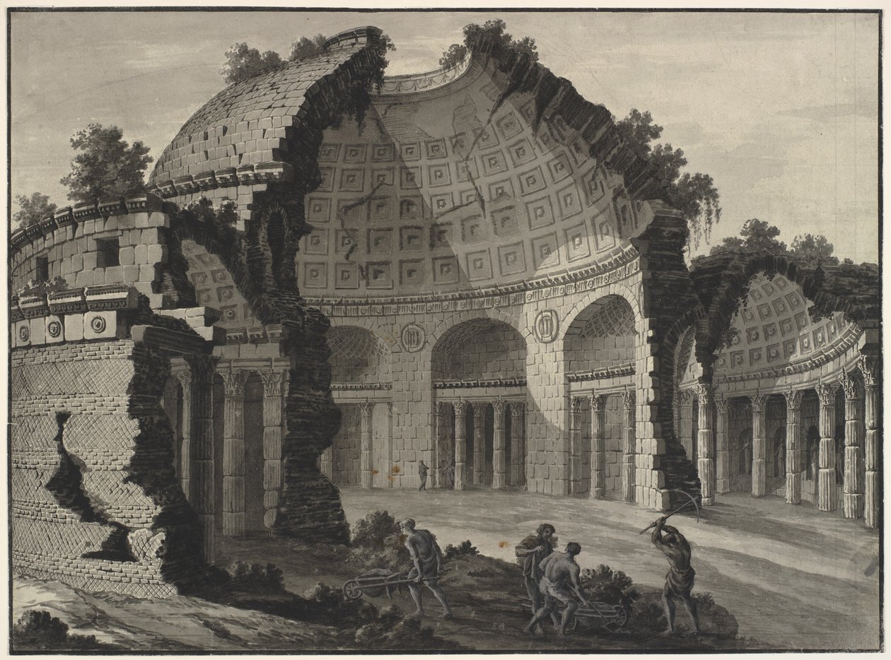 Építészeti fantázia egy antik rotunda romjairól alkotó: Robert Adam