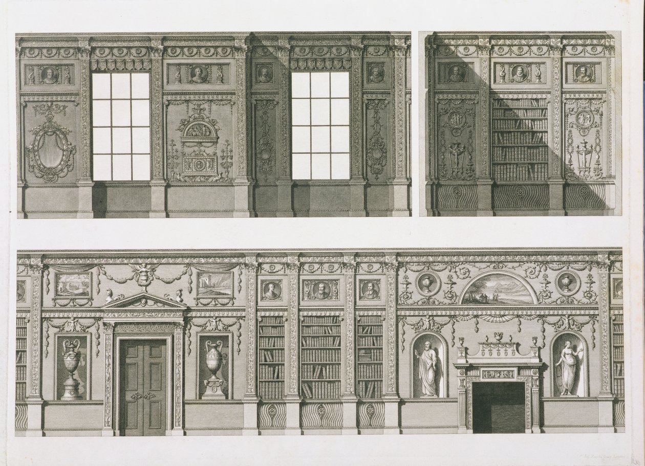 A Syon House könyvtárának emeleti része, 1760-69 körül alkotó: Robert Adam