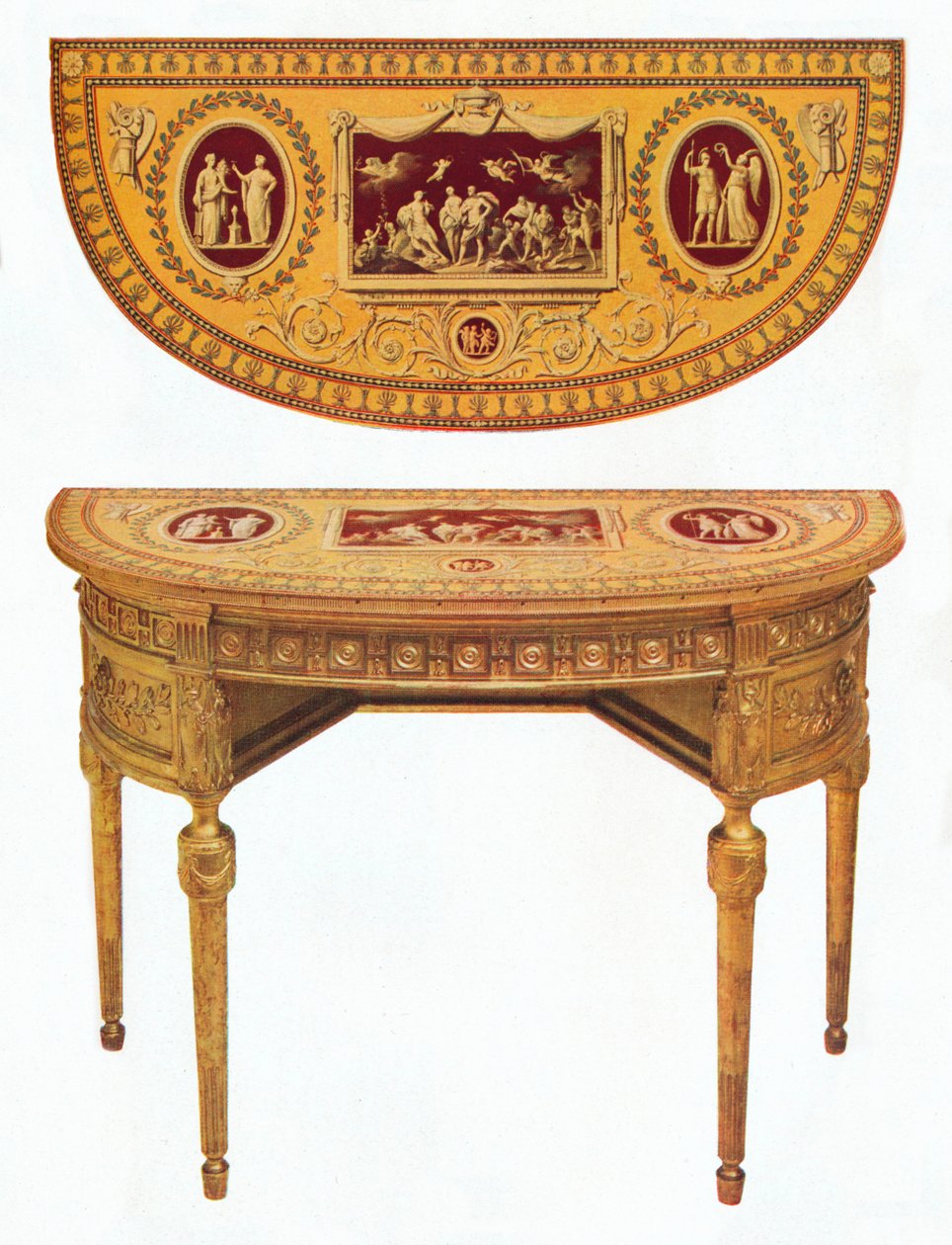 Az egyik Ádám-oldalas asztalpár, a teteje Pergolesi-módra festett, XVIII. alkotó: Robert Adam