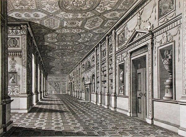 A Syon House könyvtára, 1760-69 között épült (metszet) alkotó: Robert Adam
