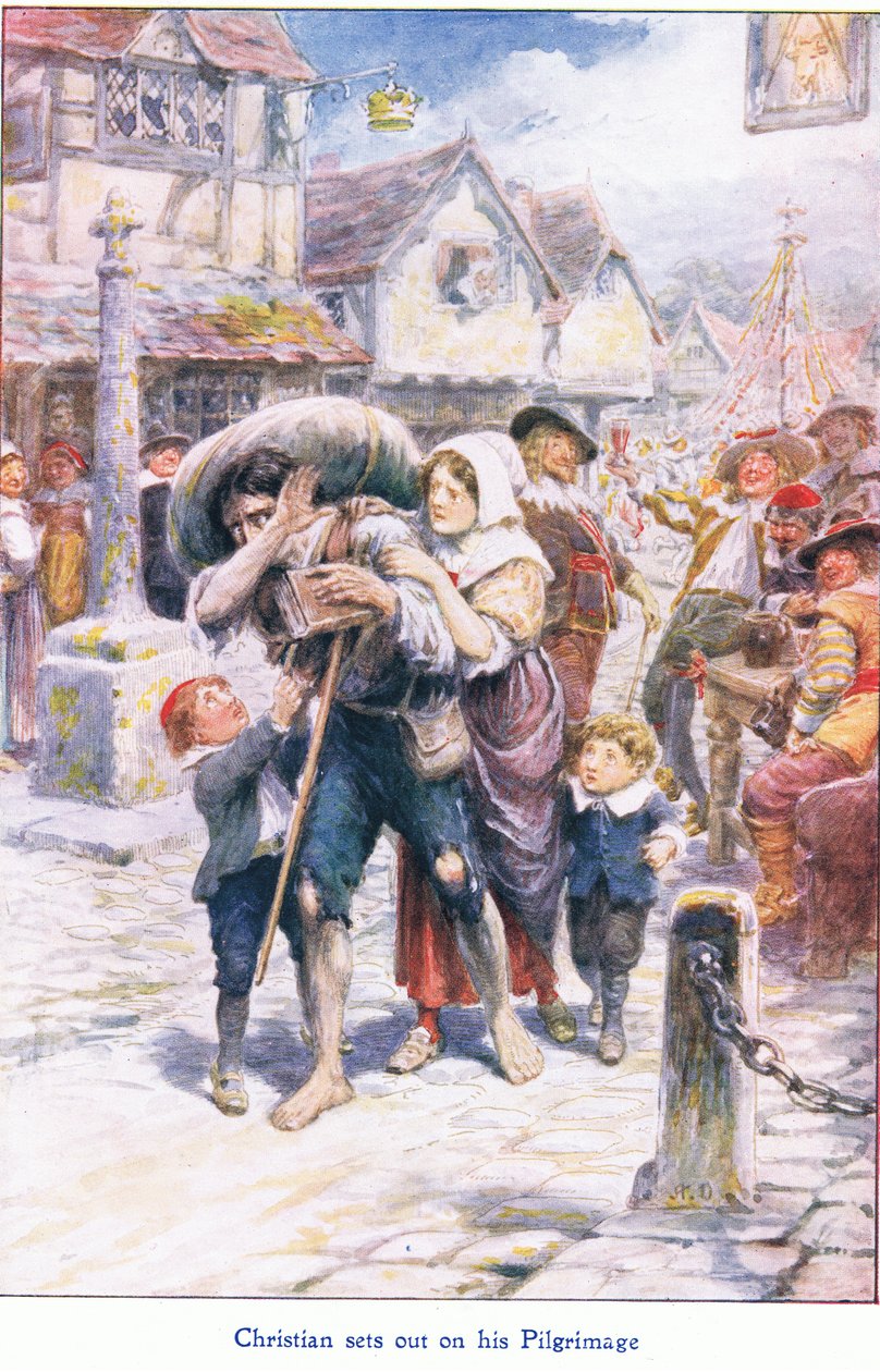 Christian elindul zarándokútjára, a John F Shaw & Co által kiadott The Pilgrims Progress című könyvéből, az 1900-as évek körül (színes litó) alkotó: Robert Ambrose Dudley