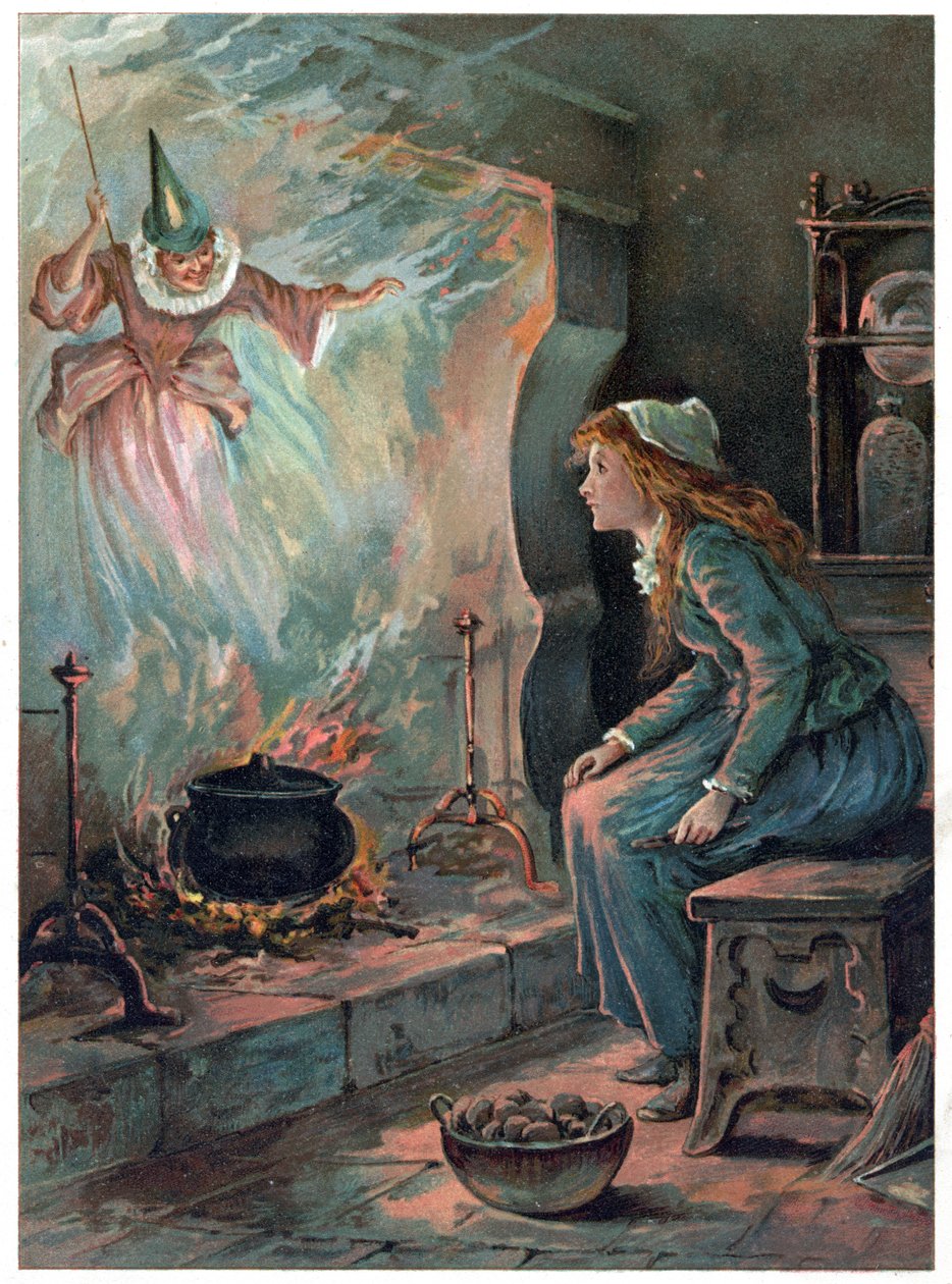 Hamupipőke és a tündérkeresztanya, az Ernest Mister által kiadott „Egyszer volt egyszer” illusztráció, 1900 körül (színes litó) alkotó: Robert Ambrose Dudley