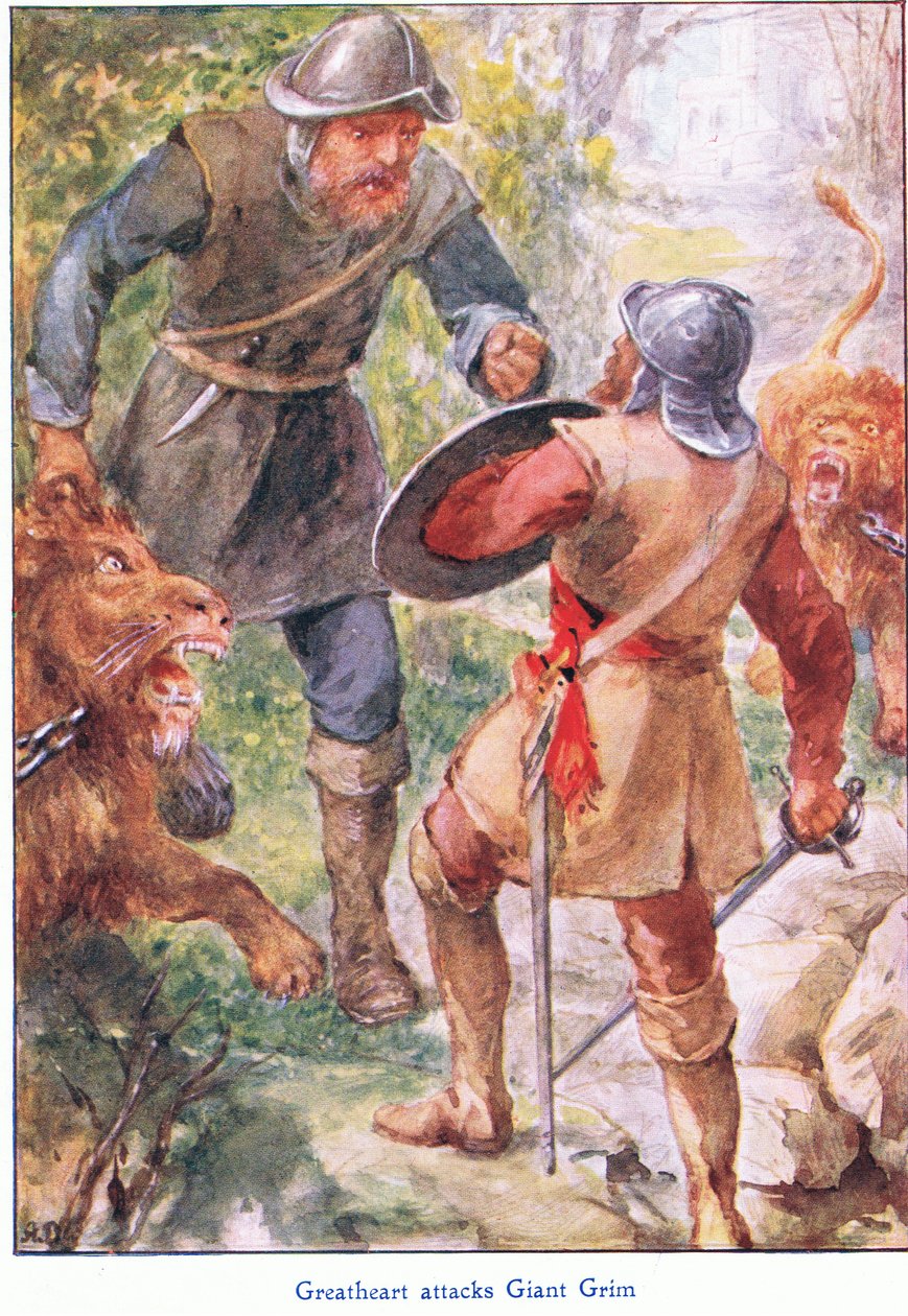 Great Heart infarkts Giant Grim, a The Pilgrims Progressből, amelyet John F Shaw & Co adott ki, 1900 körül (színes litó) alkotó: Robert Ambrose Dudley