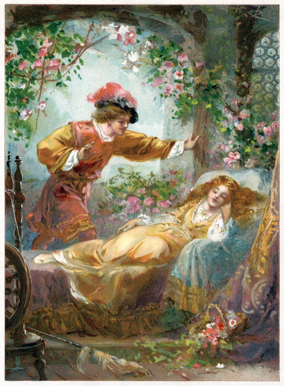 A herceg megtalálja a Csipkerózsikát, az Ernest Mister által kiadott „Once Upon a Time” illusztrációja, 1900 körül (színes litó) alkotó: Robert Ambrose Dudley