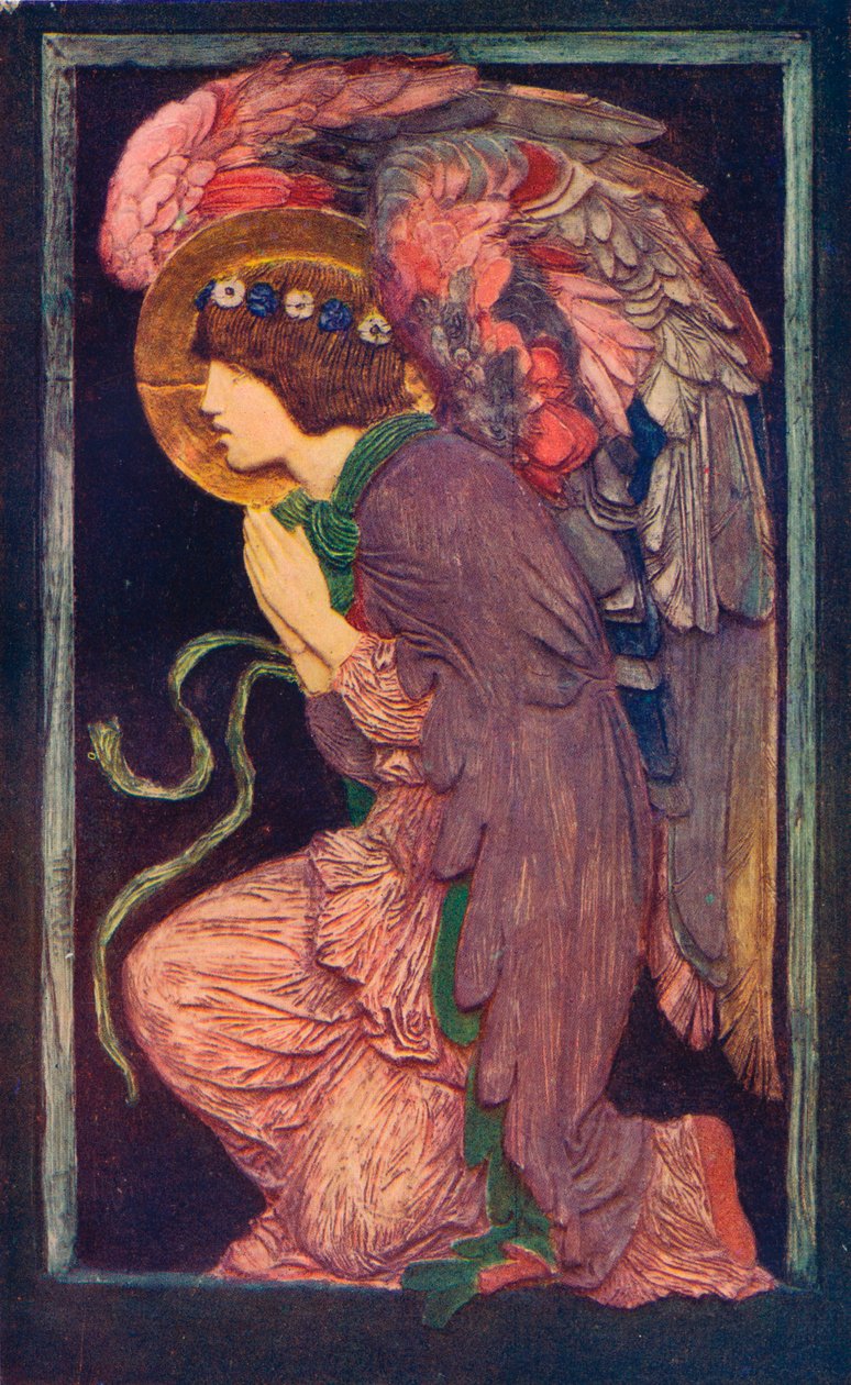 Angyal imádó, Robert Anning Bell színes gipszdomborműve, c1901 1901-1902. alkotó: Robert Anning Bell
