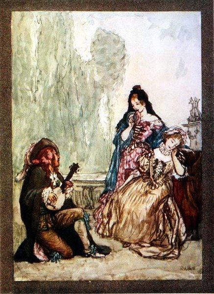 És miközben Euphélia dicséretét éneklem, Chloe szemére szegezem lelkemet, Palgrave Aranykincstárából, 1907-ben (színes litó) alkotó: Robert Anning Bell
