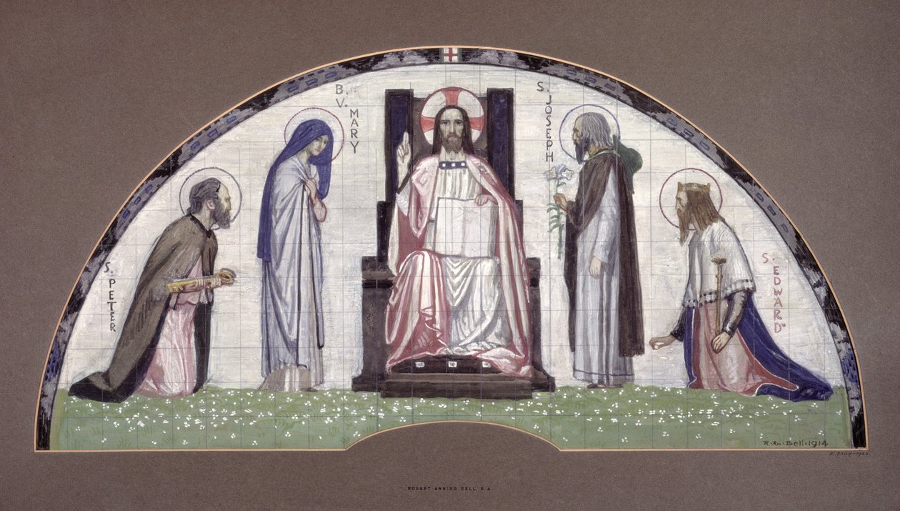 Szent Péterrel, Józseffel, Edwarddal és Szűz Máriával trónoló Krisztus, 1914 alkotó: Robert Anning Bell