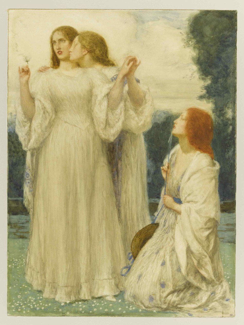 Az Orákulum: Három fiatal nő a parkban, 1897. alkotó: Robert Anning Bell