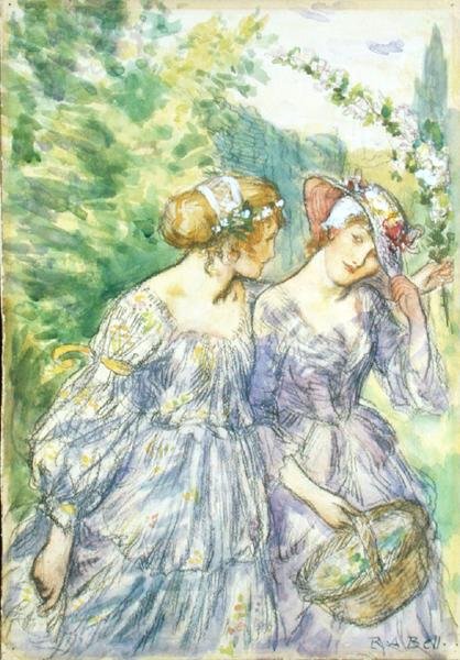 "Nézd meg, hová megy szerelmem A-Maying / Sweet Dame Flora játékkal (ceruza és akvarell papíron) alkotó: Robert Anning Bell