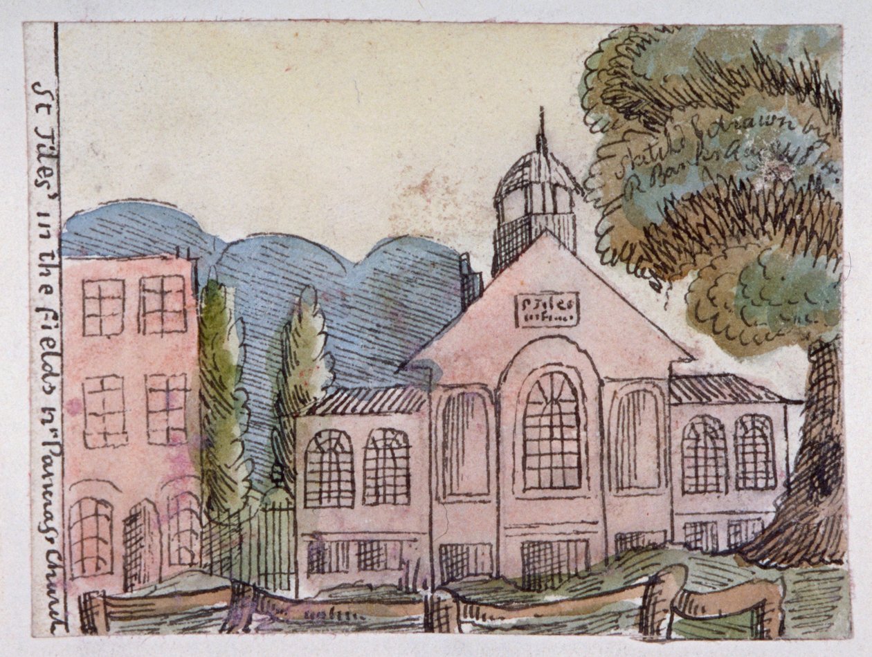 St Giles in the Fields templom, St Pancras, London, 1814. alkotó: Robert Banks