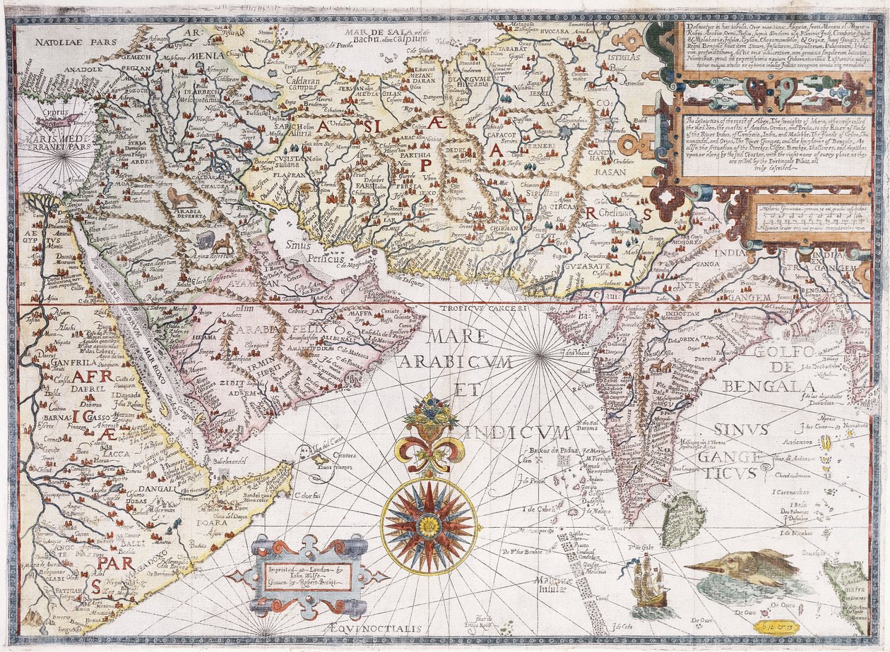 Kelet-Afrika, Arábia és India térképe, 1598 alkotó: Robert Beckit