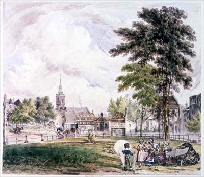 Islington Green: Kilátás a templomra (nyomtatás) alkotó: Robert Blemell Schnebbelie