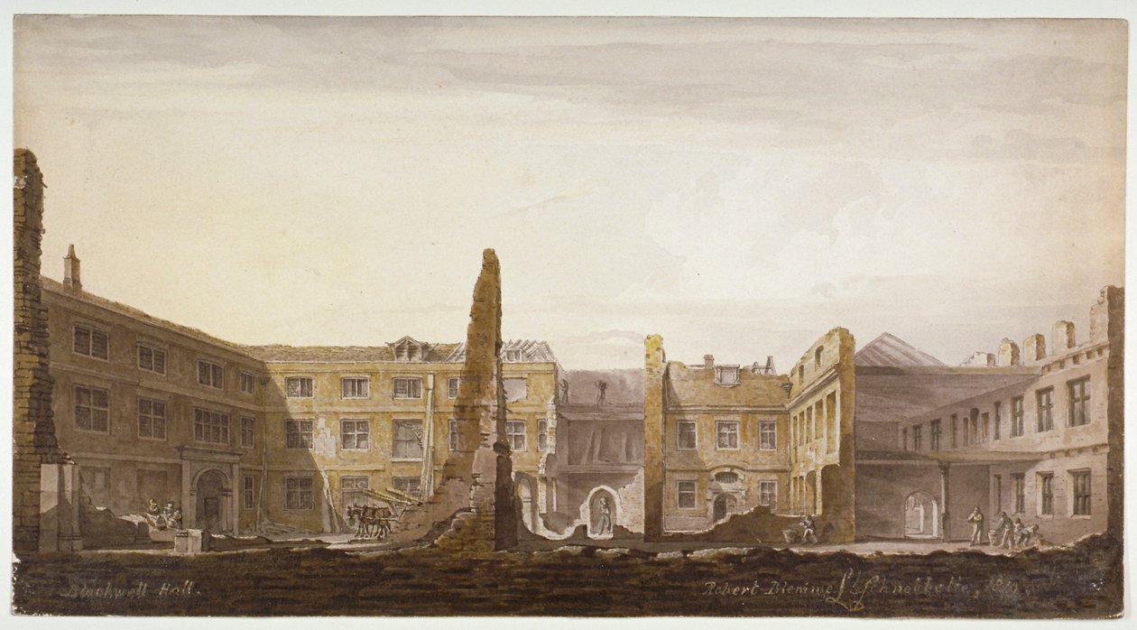 Blackwell Hall bontás közben, London City, 1819 alkotó: Robert Blemmell Schnebbelie