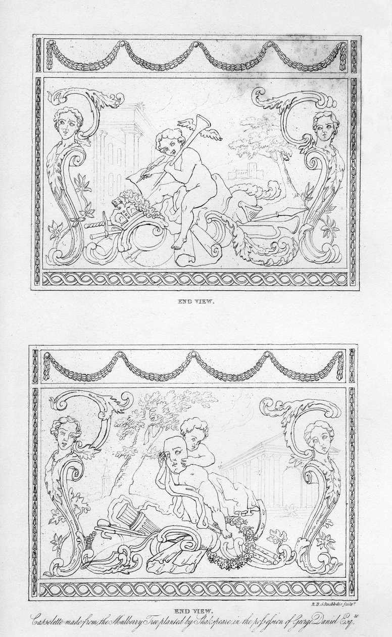 Shakespeare eperfa fájából faragott kazetta, XVIII. század, 1840. alkotó: Robert Blemmell Schnebbelie