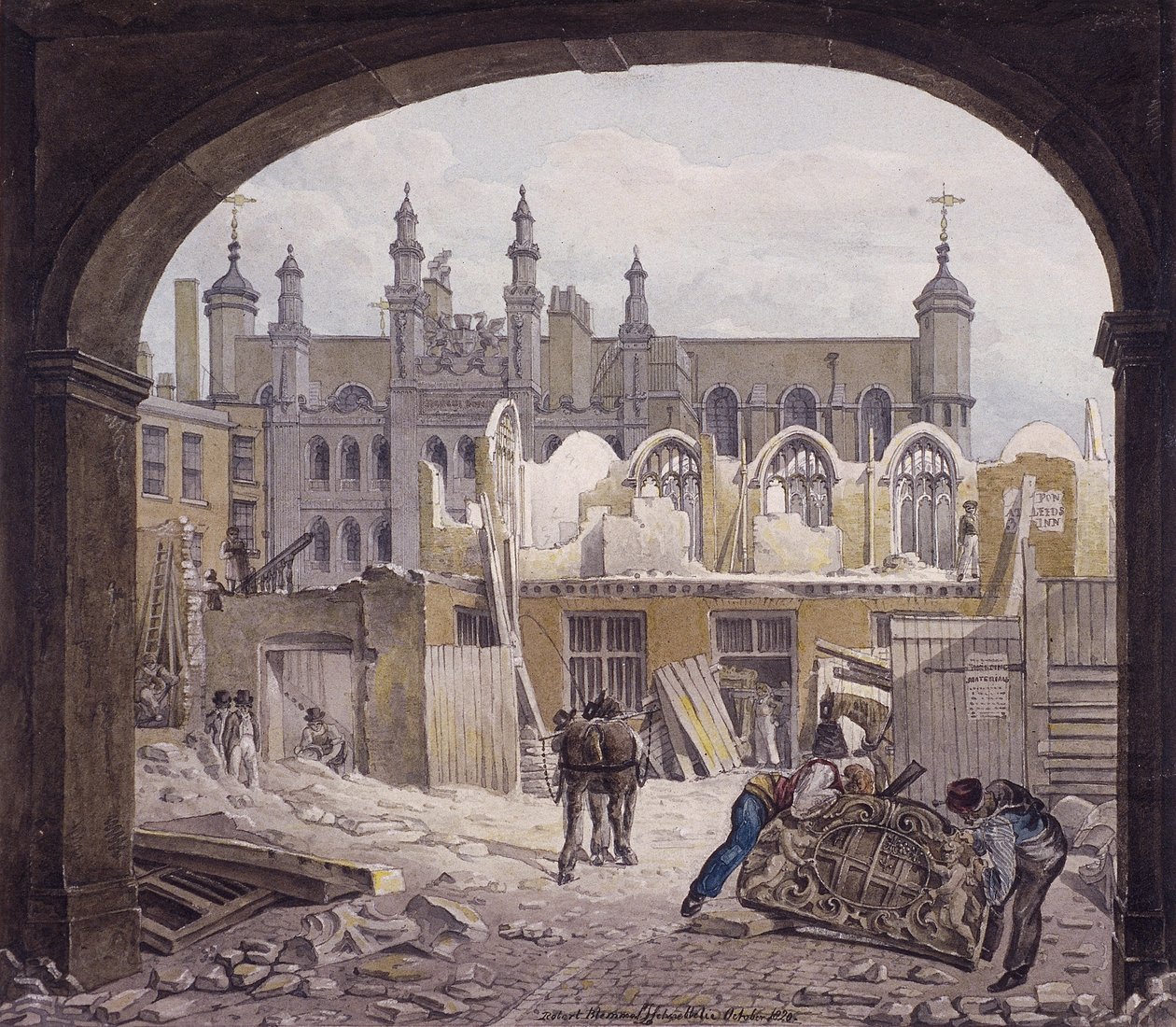 A Guildhall-kápolna lebontása, London, 1820 alkotó: Robert Blemmell Schnebbelie