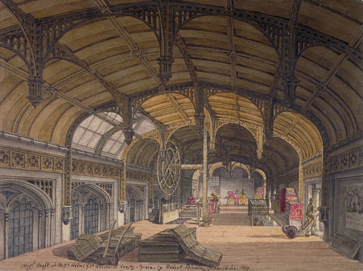 A Crosby Hall belső képe a Bishopsgate 36. szám alatt, London City, 1819 alkotó: Robert Blemmell Schnebbelie