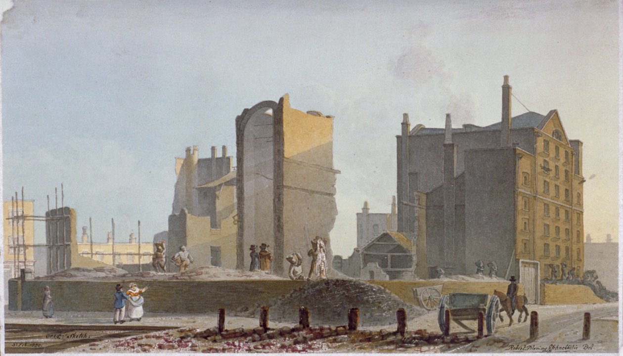 Romos épület, Commercial Road, Stepney, London, 1820 alkotó: Robert Blemmell Schnebbelie