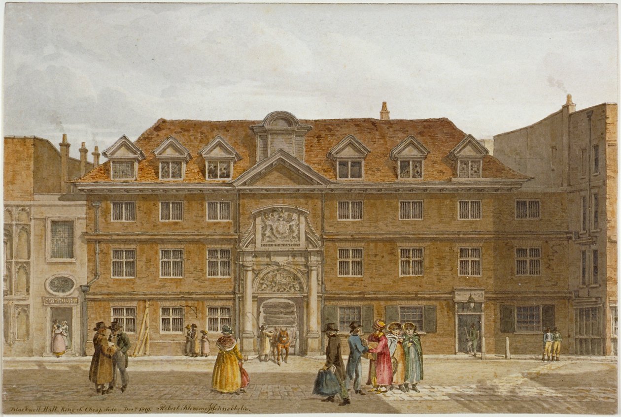 Kilátás a Blackwell Hallra a King Streeten, London Cityben, 1819. alkotó: Robert Blemmell Schnebbelie
