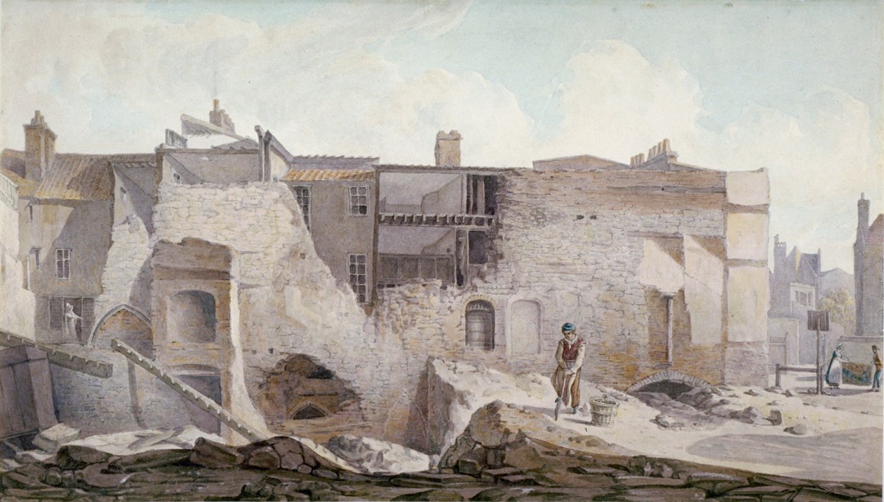 Kilátás a Holy Trinity kolostor egy részének romjaira, Aldgate, City of London, 1824. alkotó: Robert Blemmell Schnebbelie