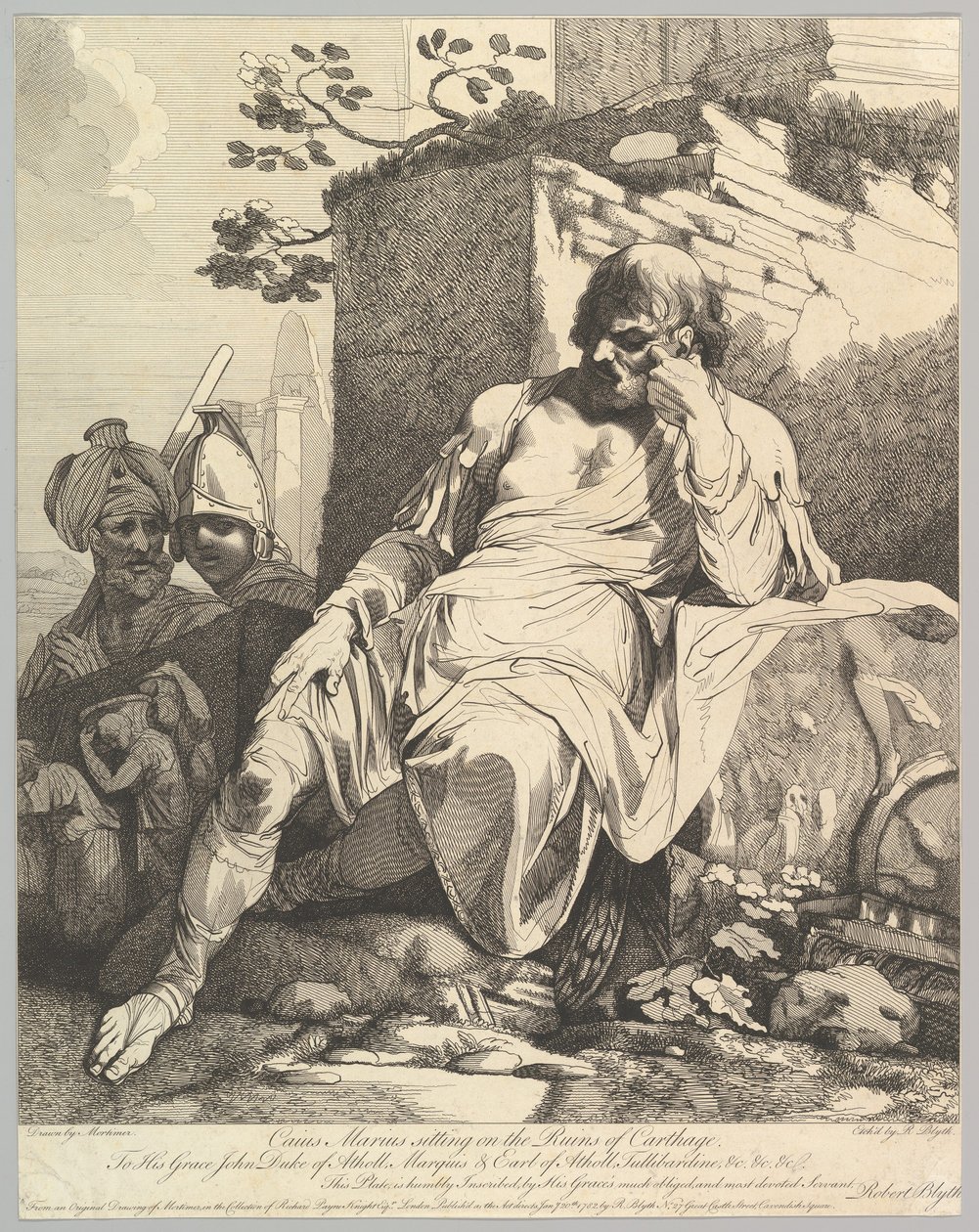 Caius Marius Karthágó romjain, 1782. január 20. alkotó: Robert Blyth