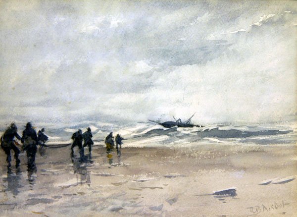 Halászok húzza a Distressed halászhajó (akvarell, papír) alkotó: Robert Buchan Nisbet