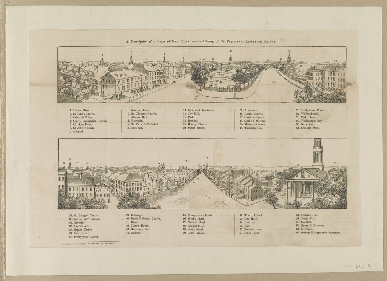 New York panorámájának leírása, amely most a Leicester Square Panorama-ban van kiállítva alkotó: Robert Burford