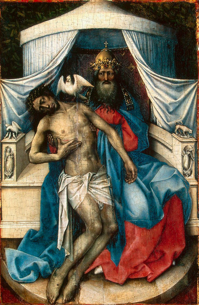 A Szentháromság”, 1430-as évek. alkotó: Robert Campin
