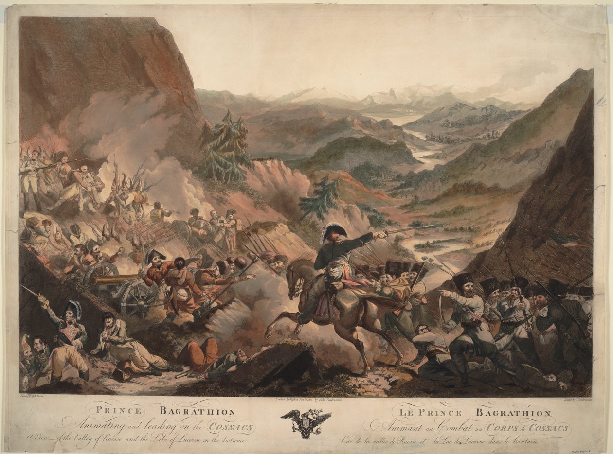 Bagration herceg támadásra vezeti a kozákokat az Alpokban, 1805-ben alkotó: Robert Carr Porter