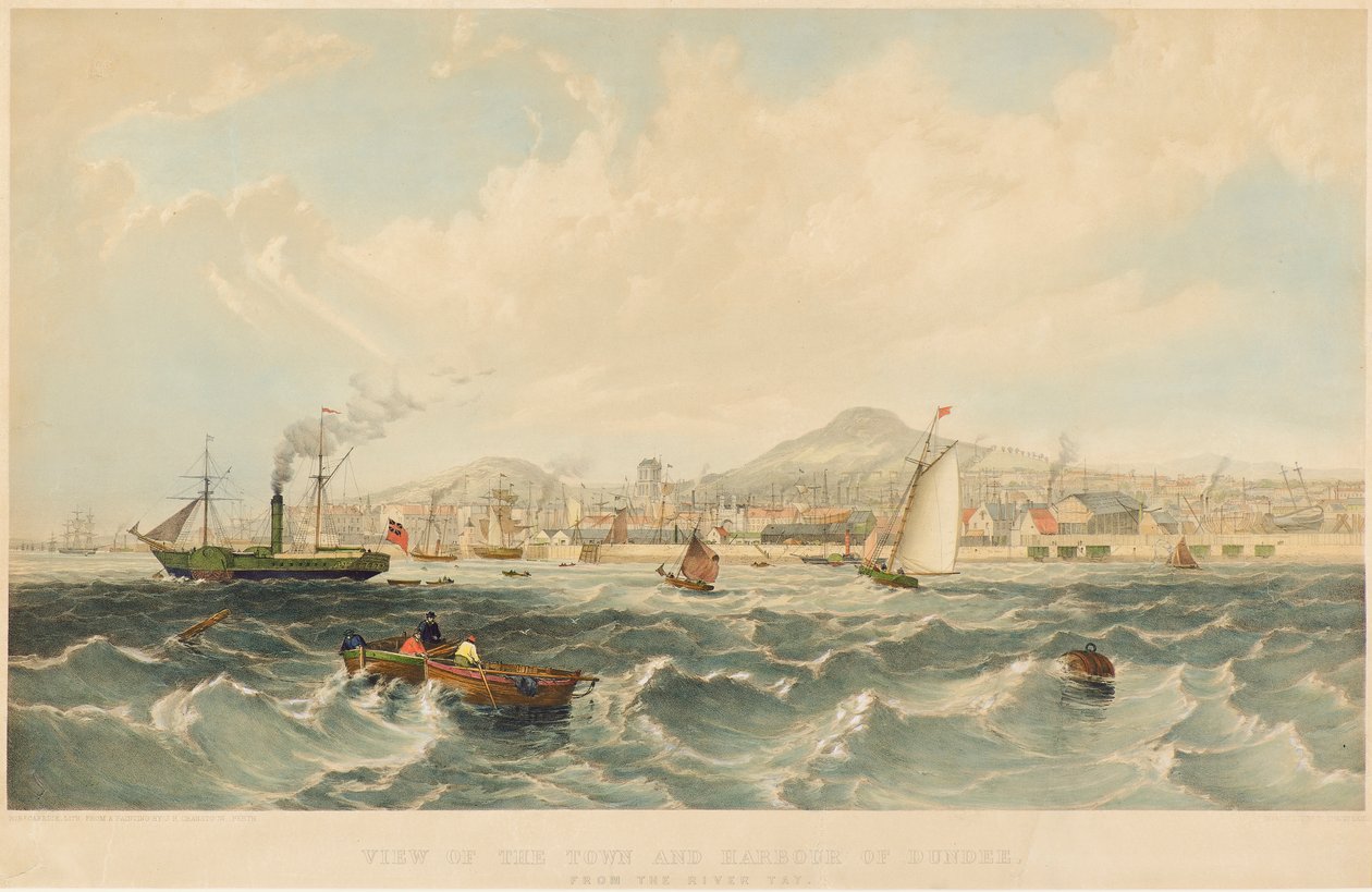 Kilátás Dundee városára és kikötőjére, 1850 körül (litográfia) alkotó: Robert Carrick