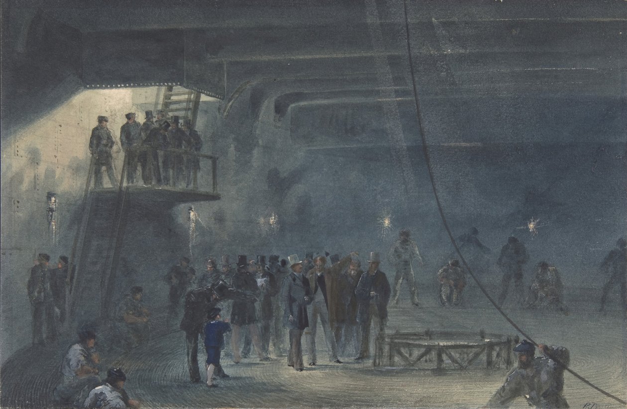 Kábel tekercselése az utótartályban a Great Eastern fedélzetén Sheernessben: Látogassa meg..., 1865-66. alkotó: Robert Charles Dudley