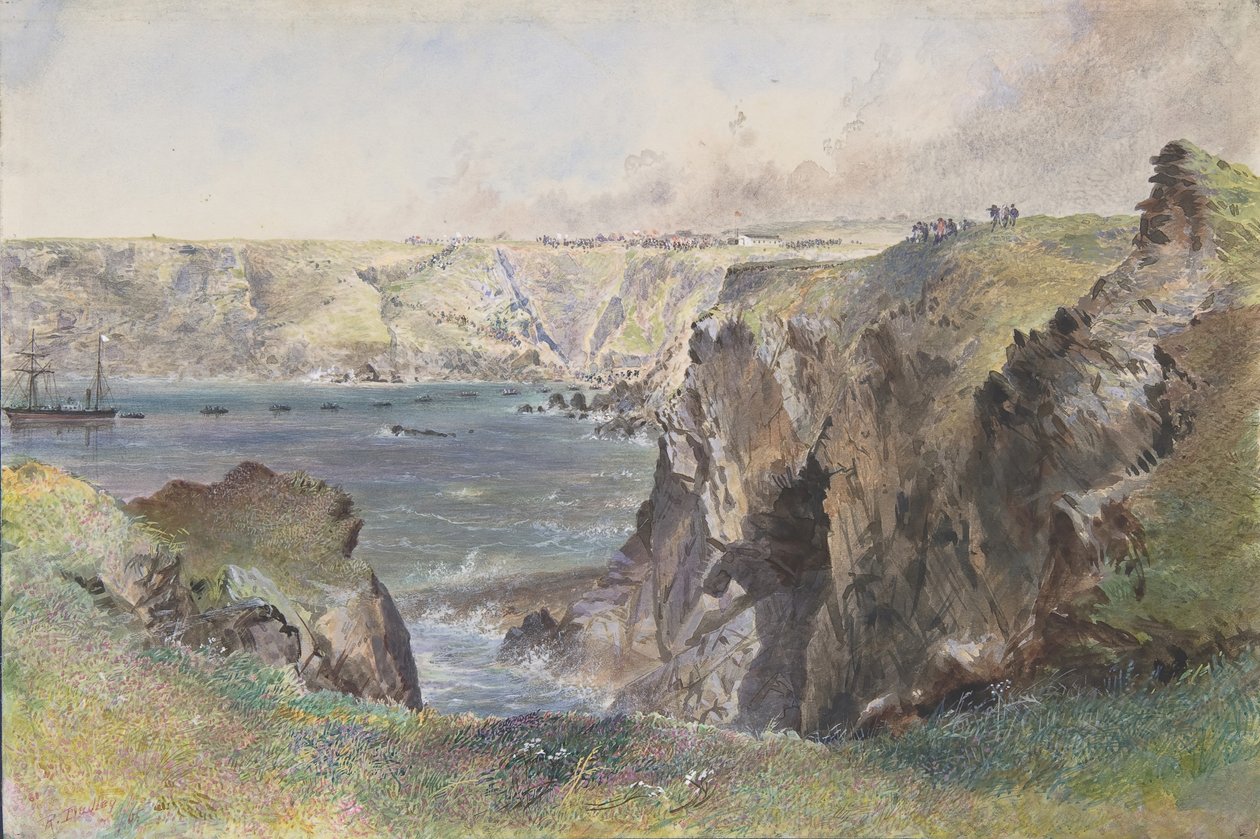 Foilhummerum Bay, Valentia, a Cromwell Fortból: A Caroline, aki lefekteti a földvezetéket 1865. július 21-én. alkotó: Robert Charles Dudley
