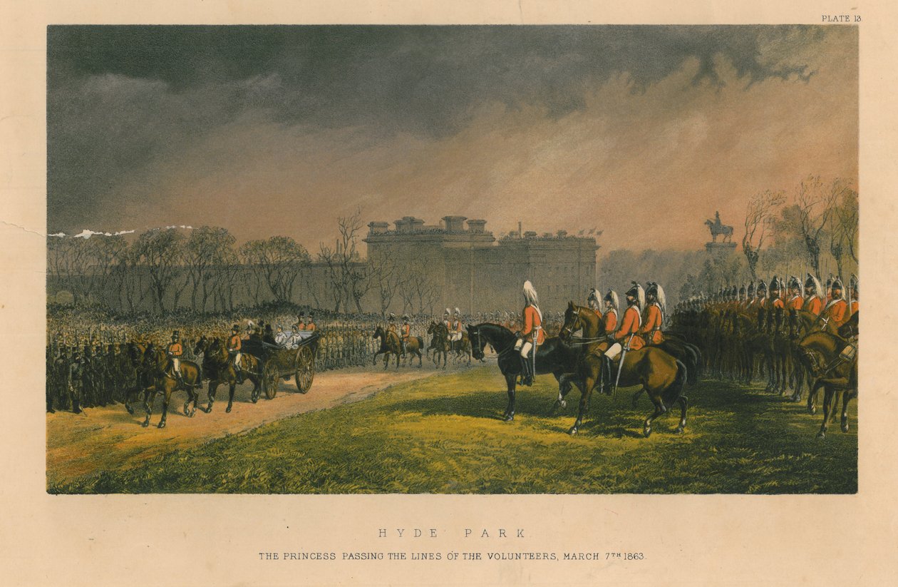 Hyde Park – a hercegnő, aki átmegy az önkéntesek sorába, 1863. március 7. alkotó: Robert Charles Dudley