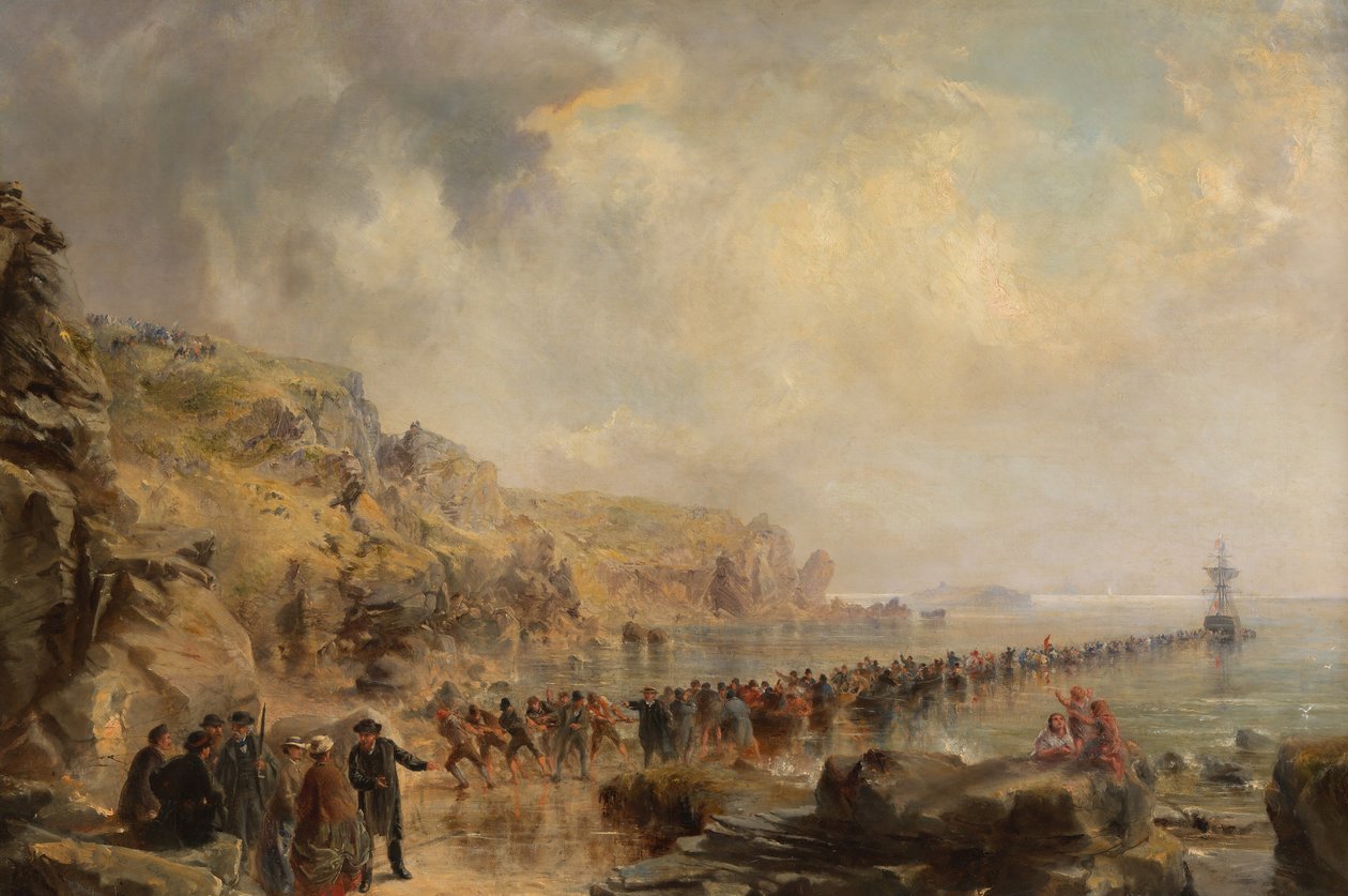 Leszállás az Atlanti-kábel parti végén, 1866. alkotó: Robert Charles Dudley