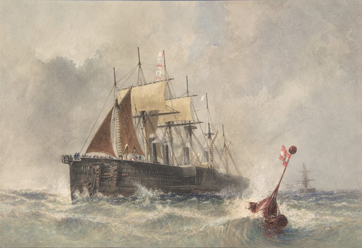 A bója vízre bocsátása a Nagy Kelet orrából 1865. augusztus 8-án, 1865-66. alkotó: Robert Charles Dudley
