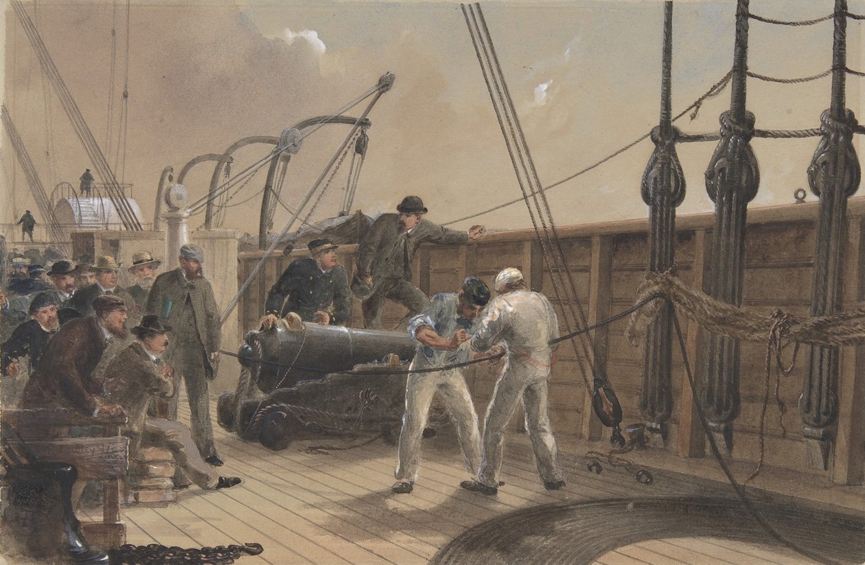 A kábel összeillesztése a Great Eastern fedélzetén történt első baleset után, 1865. július 25., 1865-66. alkotó: Robert Charles Dudley