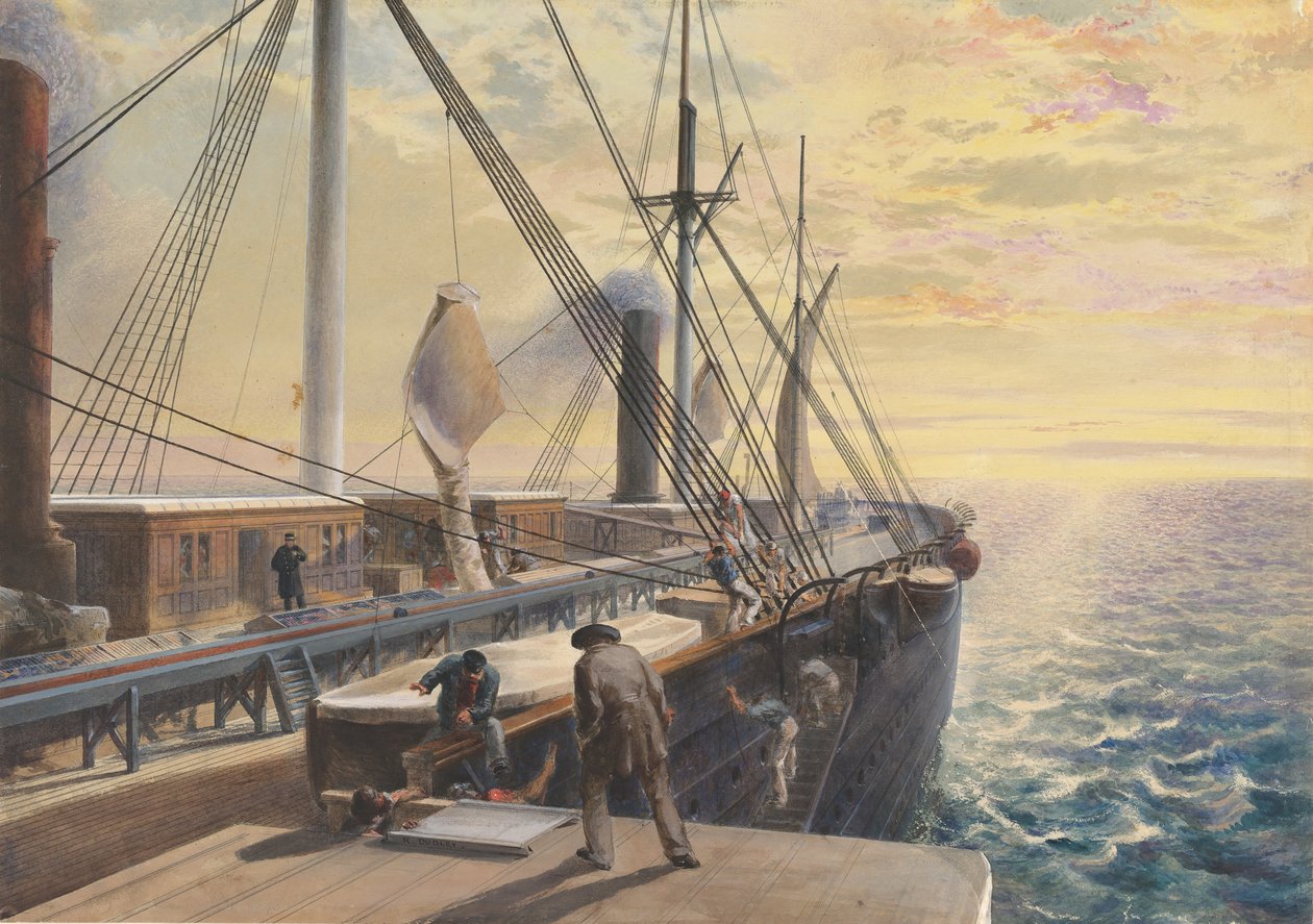Kilátás, hátranézve, a Nagy Kelet kikötői lapátdobozából, a vályú látható..., 1865-66. alkotó: Robert Charles Dudley