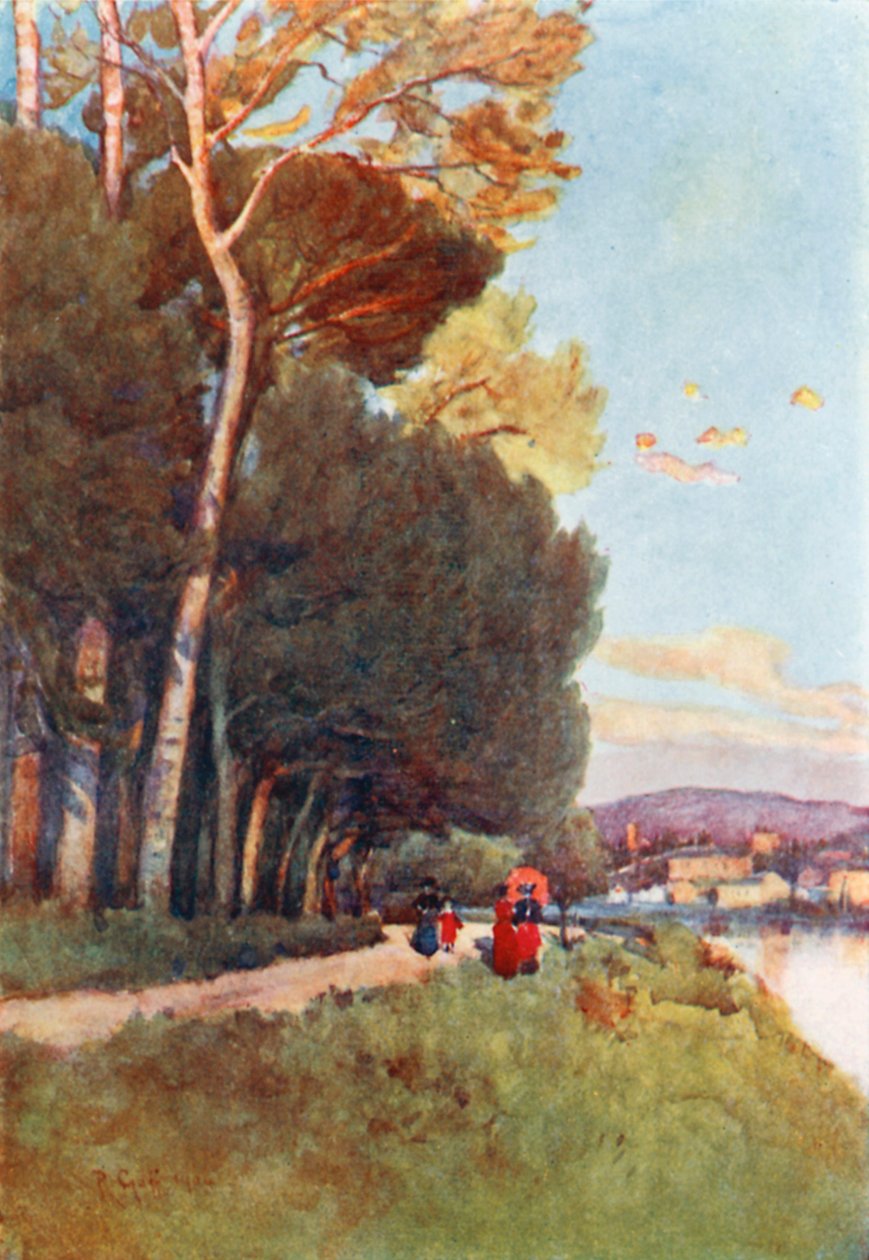 Kedvenc séta a folyó mentén a Cascine-ban (színes litográfia) alkotó: Robert Charles Goff