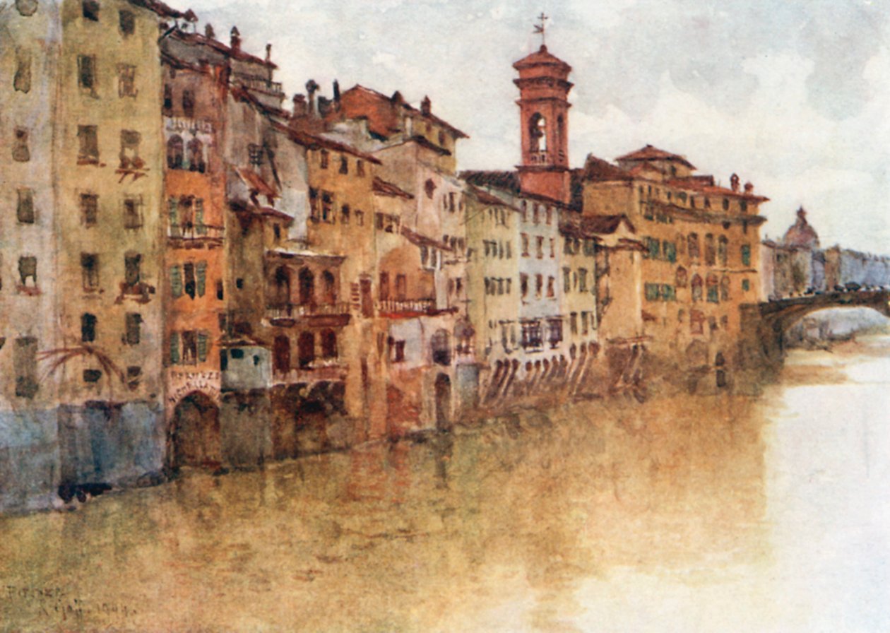 A Borgo S Jacopo régi házainak tanulmánya az Arno felől, nyugatról nézve (színes litográfia) alkotó: Robert Charles Goff
