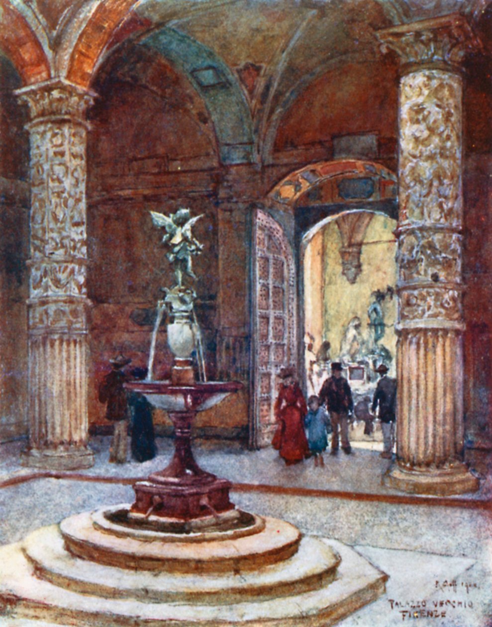 A Palazzo Vecchio udvara (színes litográfia) alkotó: Robert Charles Goff