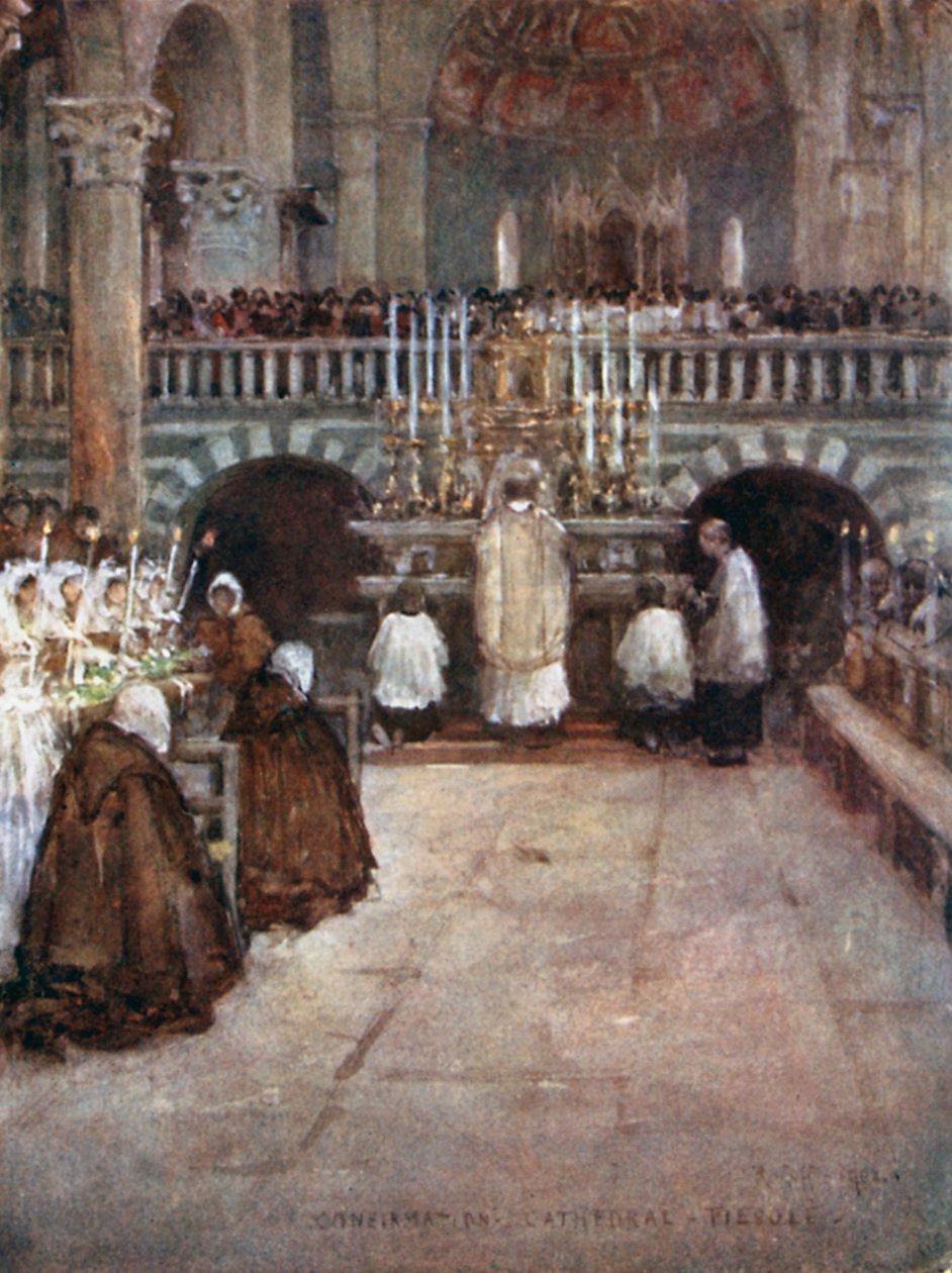A fiesolei gyermekek elsőáldozása (színes litográfia) alkotó: Robert Charles Goff