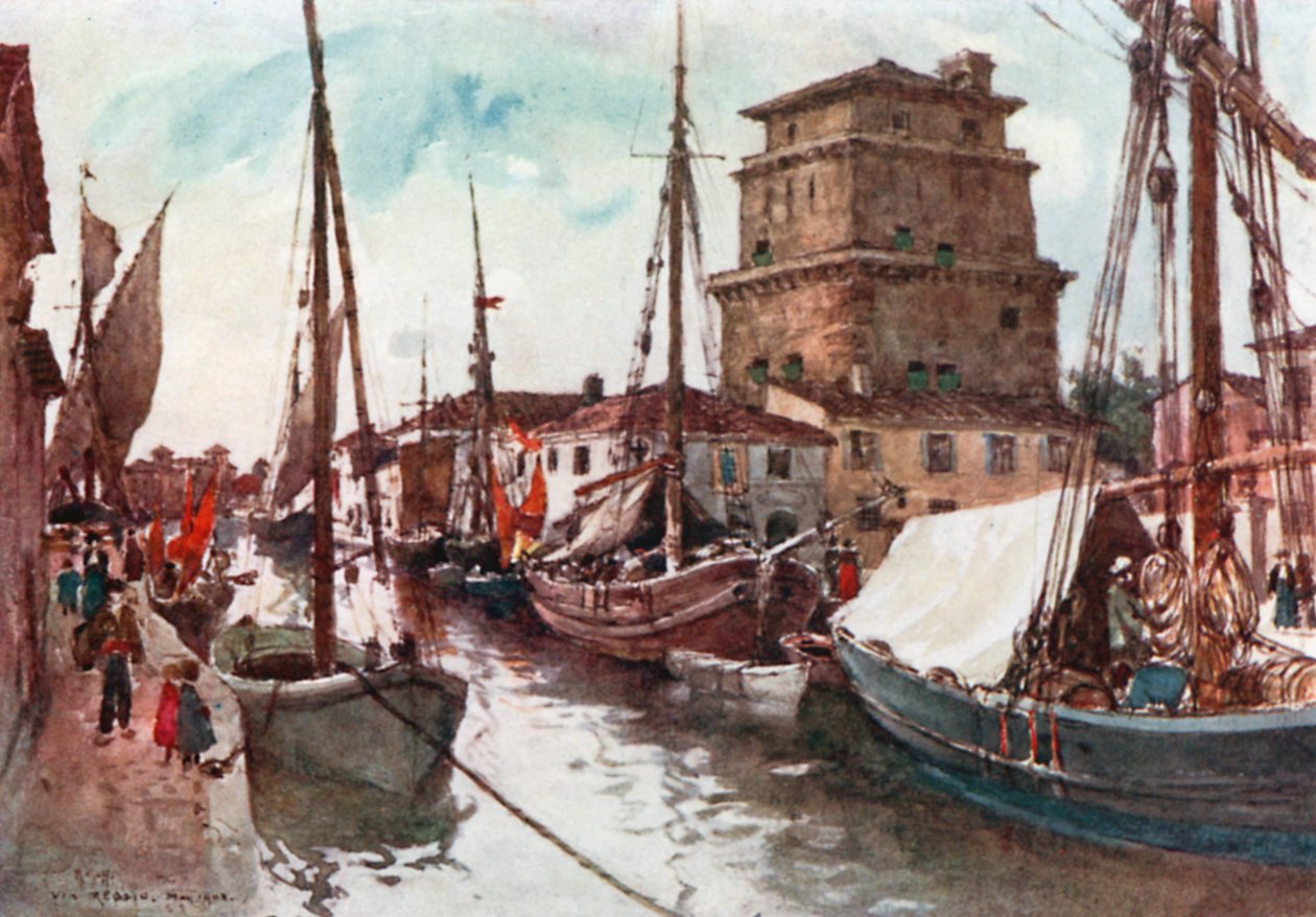 Viareggio kikötője (színes litográfia) alkotó: Robert Charles Goff